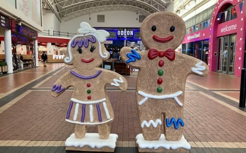 A gingerbread man and lady in The Red Dragon Centre